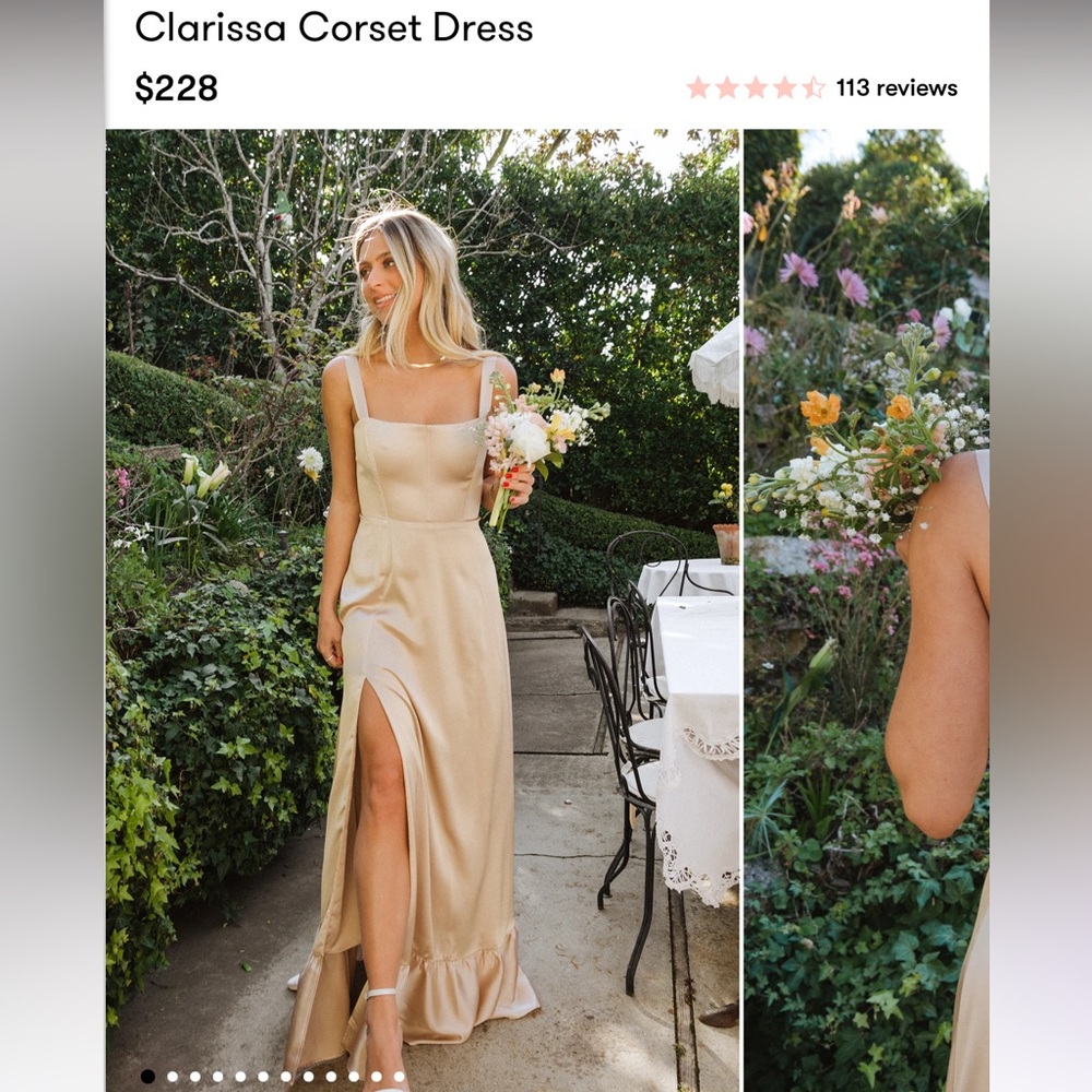 Show Me Your Mumu Clarissa Corset Dress in size small and champagne luxe satin